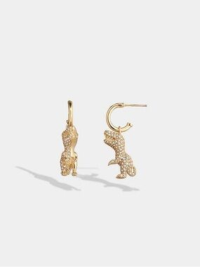 Coach Pave Rexy Dinosaur Huggie Hoop Earrings Gold Crystal Mascot NWT